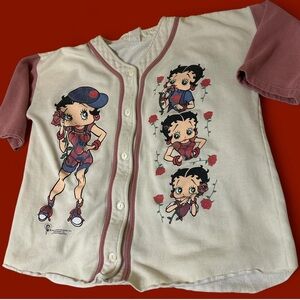 Women's Betty Boop Graphic Baseball Tee - Cream and Pink